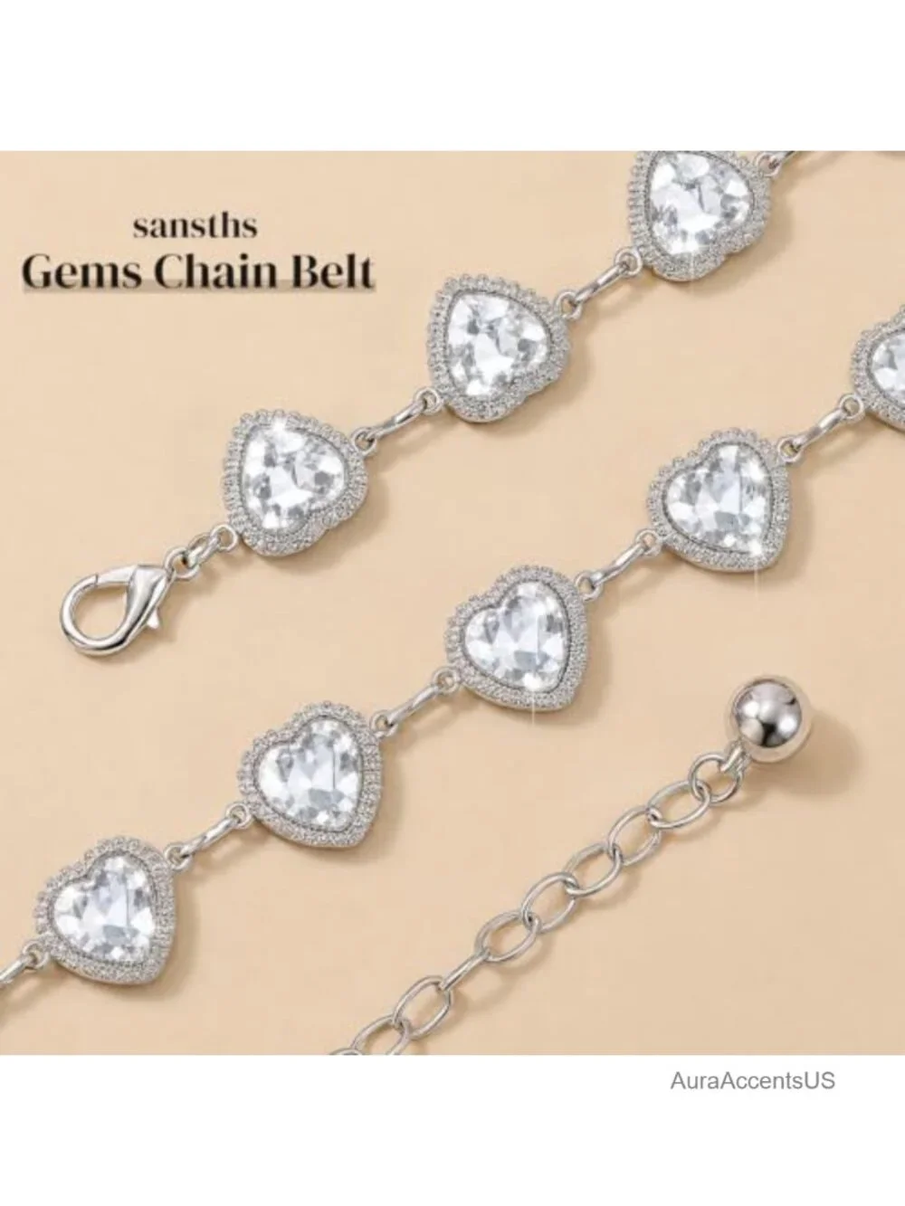 Western Rhinestone Chain Belt with Concho Gems for Jeans